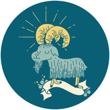 Dövme stili mutlu keçi ikonu