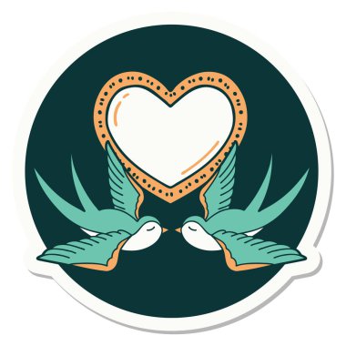 Dövme çıkartması geleneksel kırlangıçlar ve kalp şeklinde.