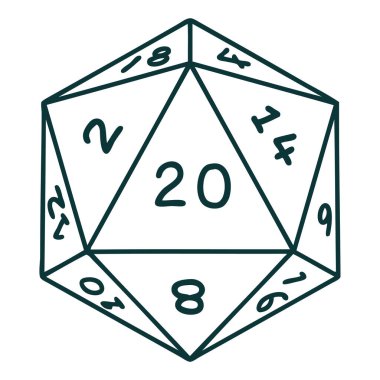 Retro Dövme Biçimi Doğal 20 D20 zar atma