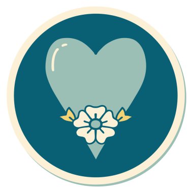 Geleneksel bir kalp ve çiçek stiliyle dövme çıkartması.