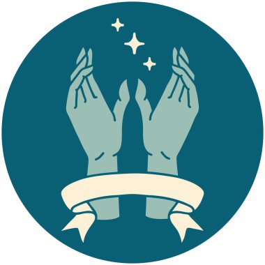 Mistik el sancağıyla dövme stili simgesi