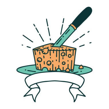 Dövme tarzı peynir tabağıyla parşömen afişi