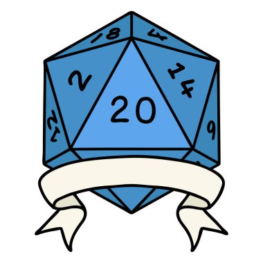 Retro Dövme Biçimi Doğal 20 kritik vuruş D20 zar atma