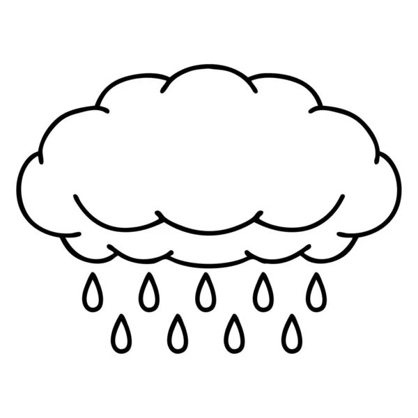 Tattoo Black Line Style Cloud Raining — Stock Vector