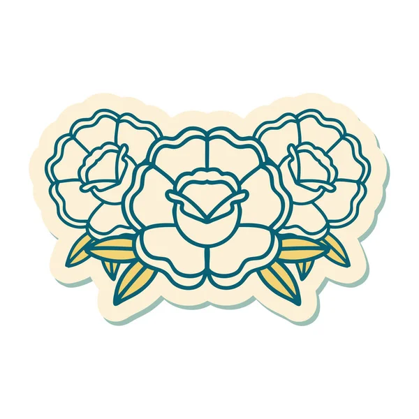 Autocollant Tatouage Dans Style Traditionnel Bouquet Fleurs — Image vectorielle
