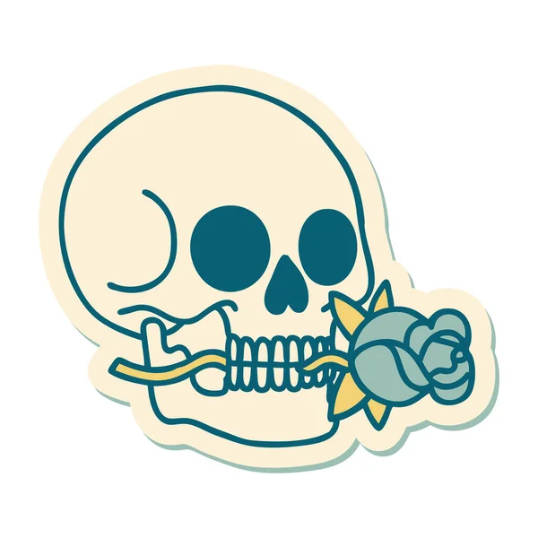 Sticker Tattoo Traditional Style Skull — Stock Vector