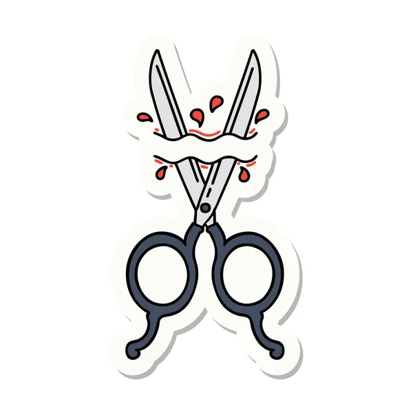 Наклейка Татуювання Традиційному Стилі Ножиці Перукарів — стоковий вектор