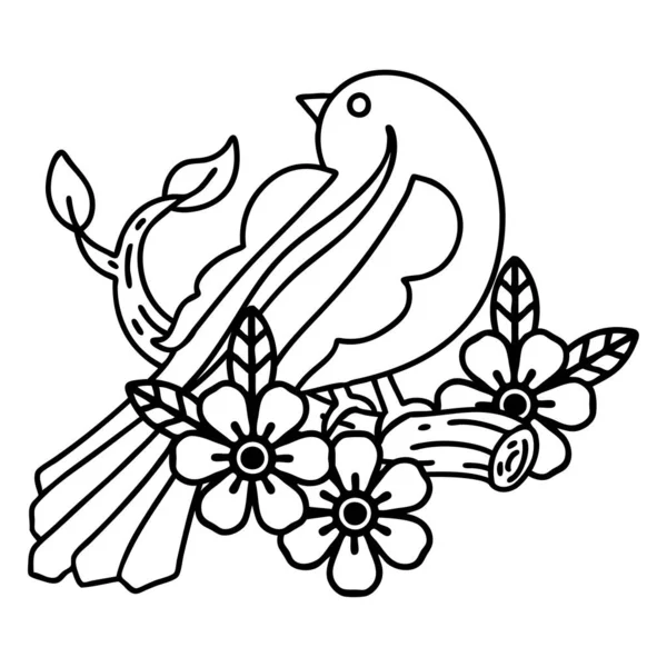 Tetování Černém Stylu Ptáka Větvi — Stockový vektor