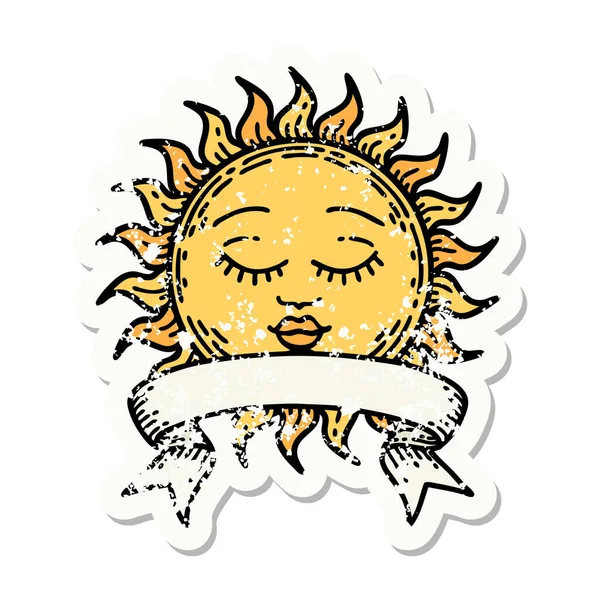 Vieil Autocollant Porté Avec Bannière Soleil — Image vectorielle