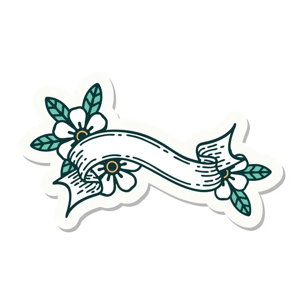 Nálepka Tetování Tradičním Stylu Banneru Květin — Stockový vektor