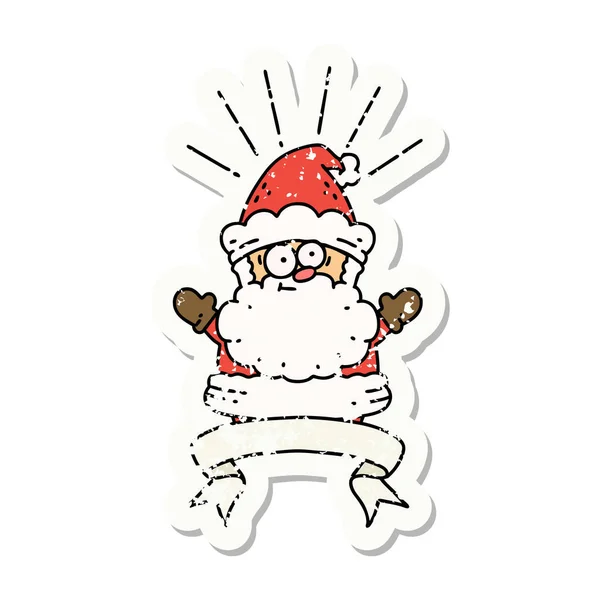 Vieil Autocollant Porté Personnage Noël Santa Claus Style Tatouage — Image vectorielle
