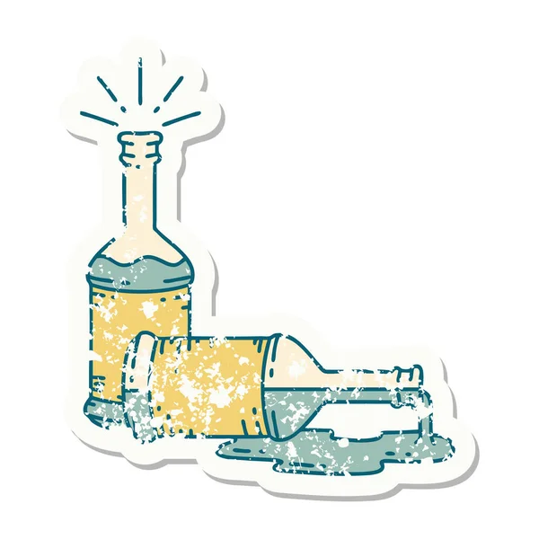 旧的纹身式啤酒瓶贴纸 — 图库矢量图片
