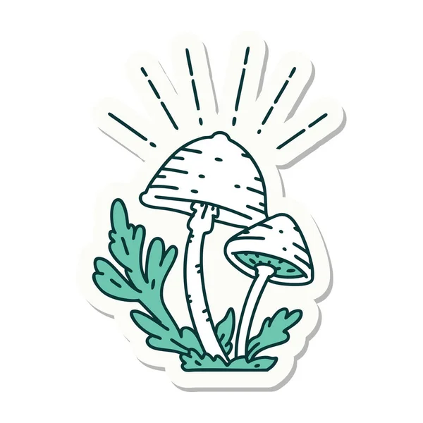 Sticker Tattoo Style Mushrooms — Stock Vector