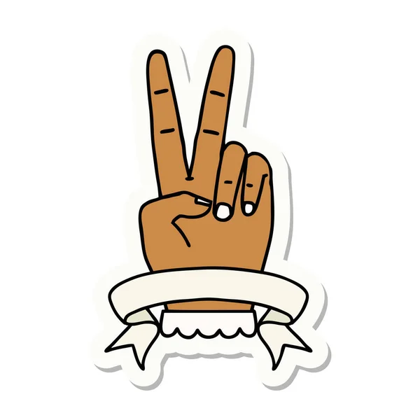 Sticker Peace Two Finger Hand Gesture Banner — Stock Vector