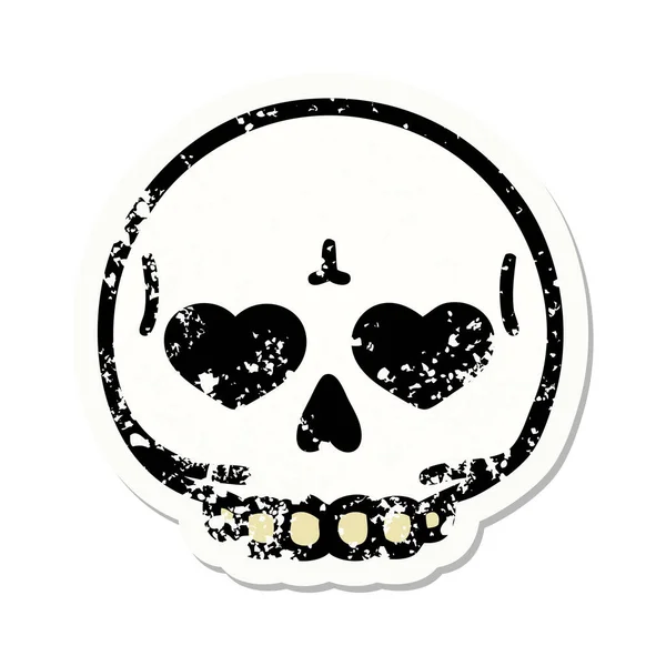 stock vector distressed sticker tattoo in traditional style of a skull