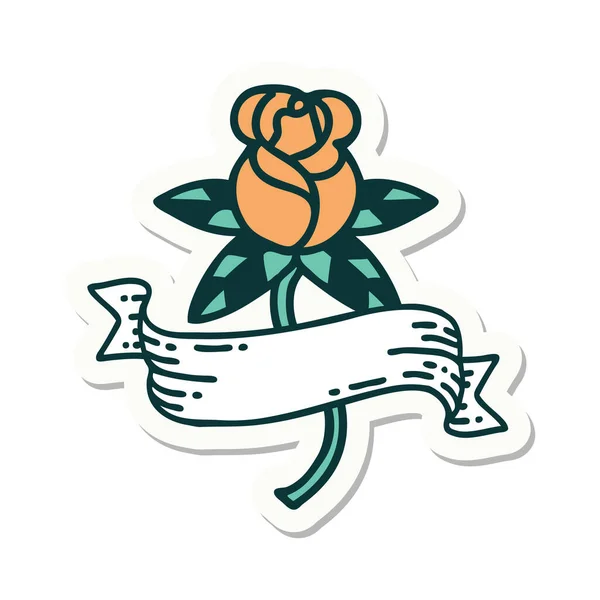 Tätowiersticker Traditionellen Stil Einer Rose Und Eines Banners — Stockvektor