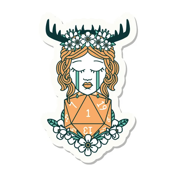 Sticker Crying Human Druid Natural One D20 Roll — Stock Vector