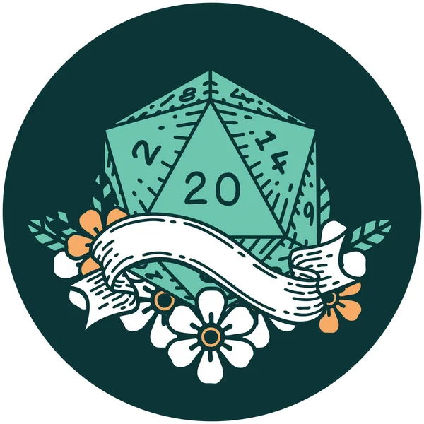 Ikona Naturalnego Dwadzieścia D20 Rzut Kostką — Wektor stockowy