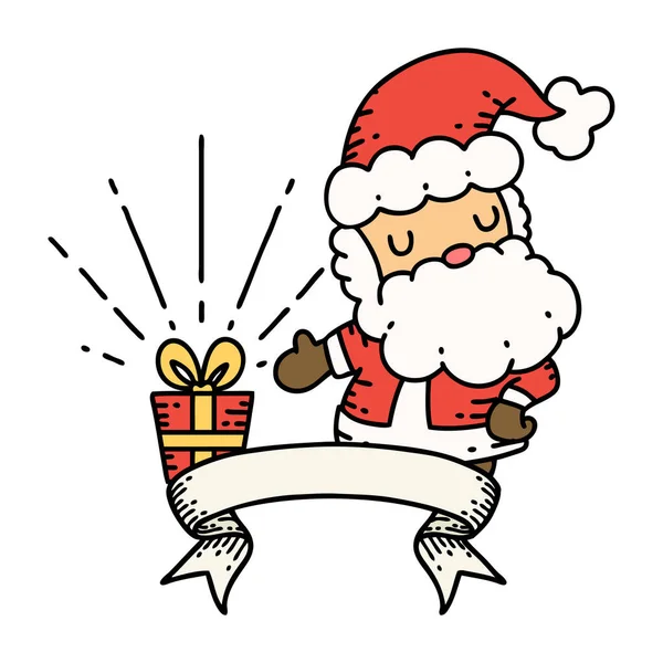 Scroll Banner Med Tatovering Stil Santa Claus Jul Karakter – Stock-vektor