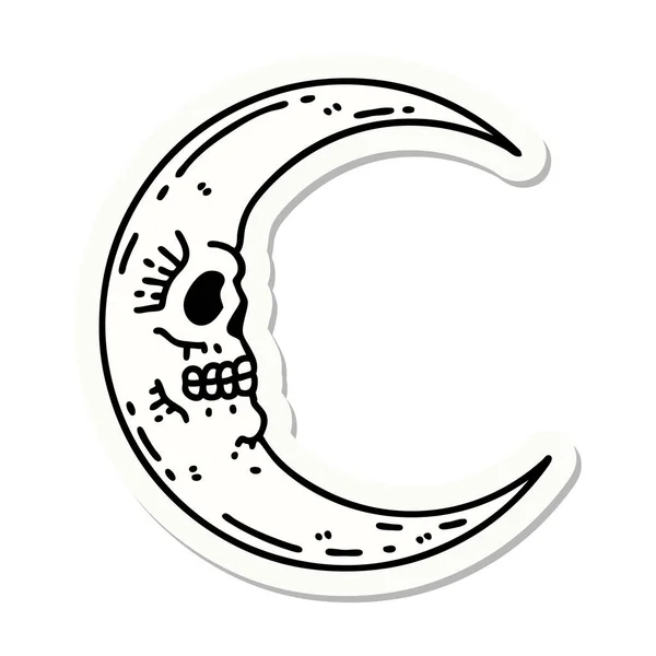 传统风格的骷髅月亮纹身贴纸 — 图库矢量图片