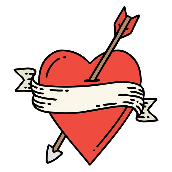 Татуировка Традиционном Стиле Стрелы Сердца Баннера — стоковый вектор