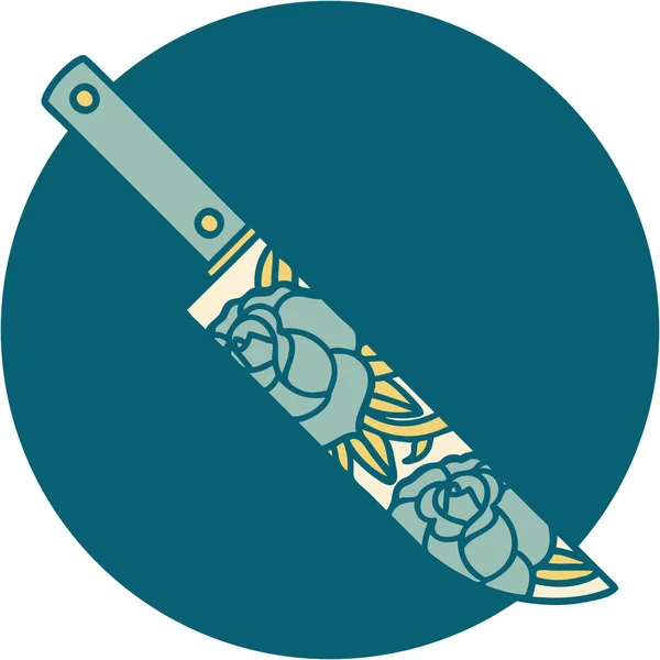 匕首与花朵的标志性纹身风格形象 — 图库矢量图片