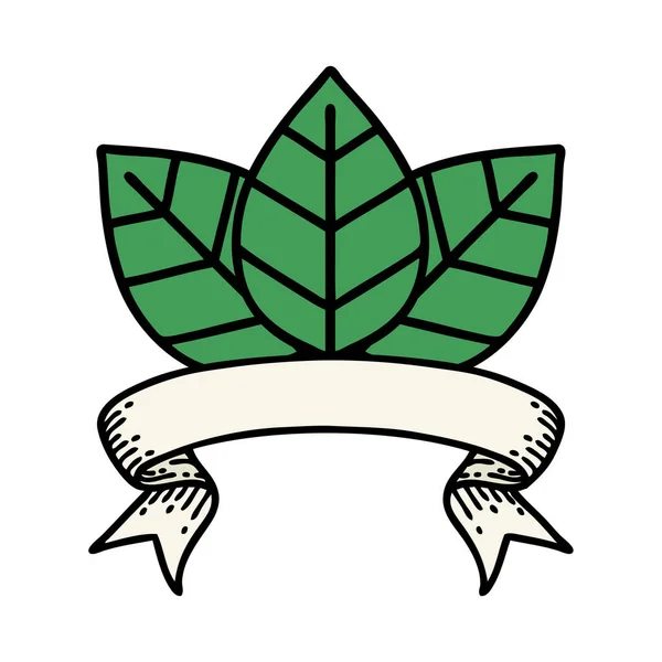 Tatouage Traditionnel Avec Bannière Feuille — Image vectorielle