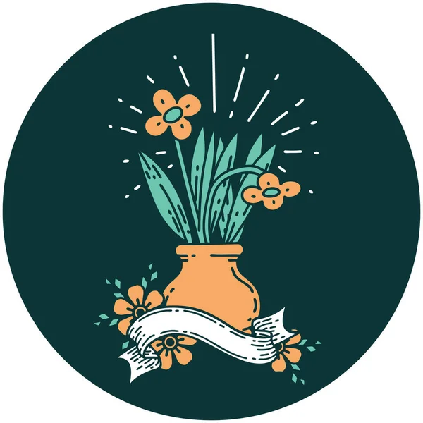 Symbol Einer Tätowierung Blumen Der Vase — Stockvektor