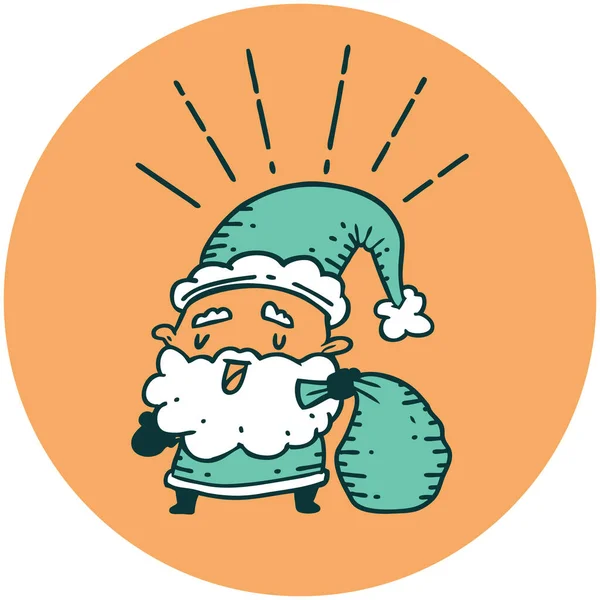 Ícone Estilo Tatuagem Papai Noel Personagem Natal Com Saco —  Vetores de Stock