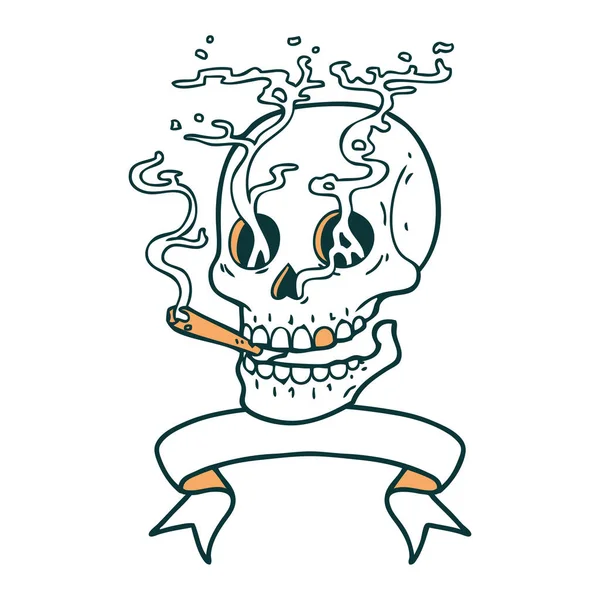 Traditional Tattoo Banner Skull — Stock Vector