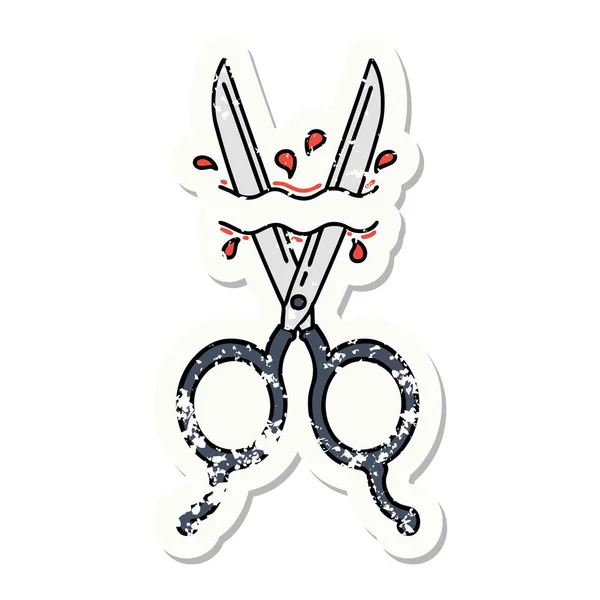 Стресова Наклейка Татуювання Традиційному Стилі Ножиць Перукарів — стоковий вектор
