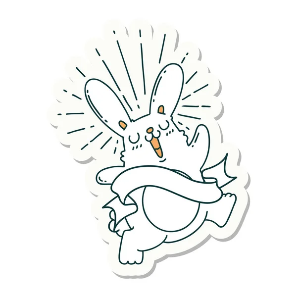 Наклейка Стиле Татуировки Скачущего Кролика — стоковый вектор