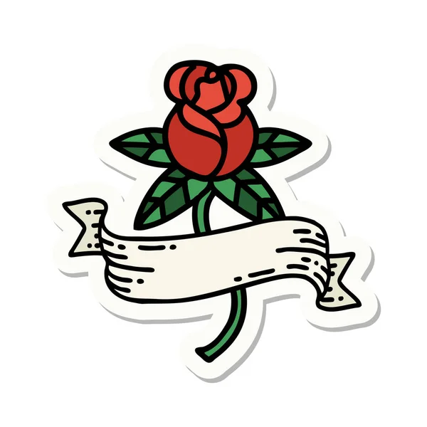 Tätowiersticker Traditionellen Stil Einer Rose Und Eines Banners — Stockvektor