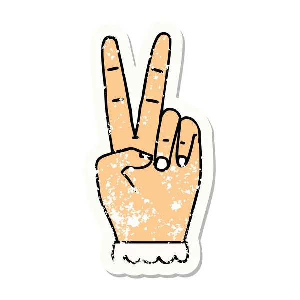 Grunge Matrica Egy Béke Szimbólum Két Ujj Kéz Gesztus — Stock Vector