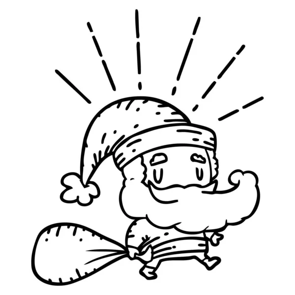 Ілюстрація Традиційної Чорної Лінії Роботи Татуювання Стилю Санта Клауса Різдвяний — стоковий вектор
