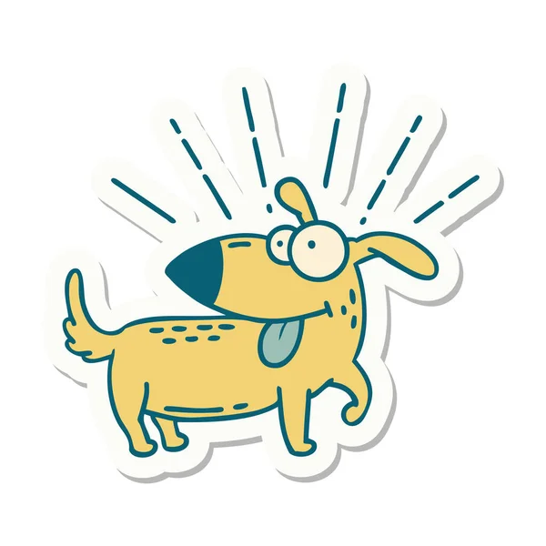 纹身风格的贴纸快乐的狗 — 图库矢量图片