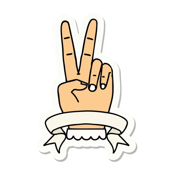 Sticker Peace Two Finger Hand Gesture Banner — Stock Vector