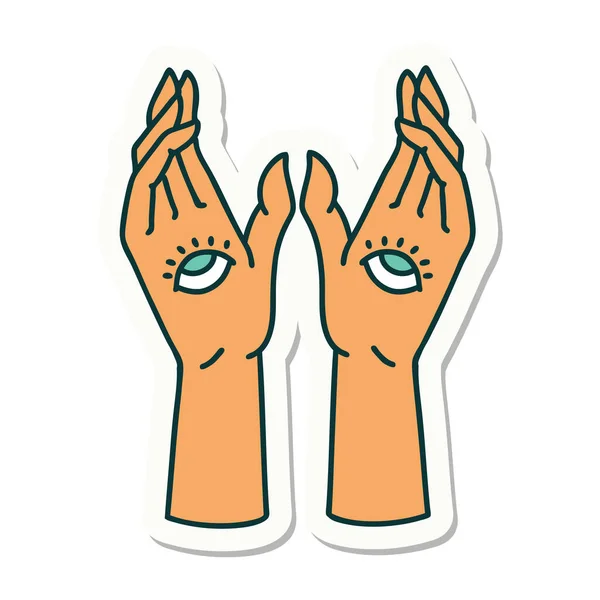 Geleneksel Mistik Eller Stiliyle Dövme Çıkartması — Stok Vektör