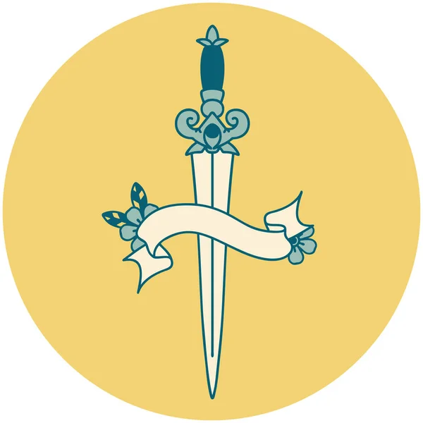 Значок Стилю Татуювання Прапором Кинджала — стоковий вектор