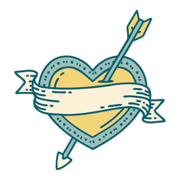 Иконический Стиль Татуировки Изображения Стрелки Сердца Баннера — стоковый вектор