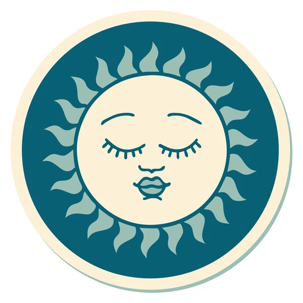 Nálepka Tetování Tradičním Stylu Slunce Obličejem — Stockový vektor
