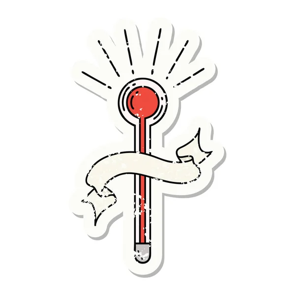 Зношена Стара Наклейка Стилі Татуювання Скляний Термометр — стоковий вектор