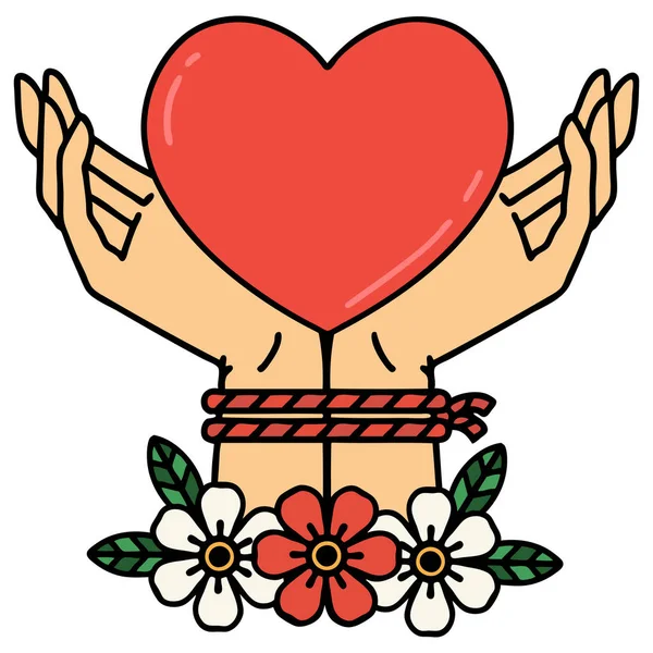 Татуировка Традиционном Стиле Связанных Рук Сердца — стоковый вектор