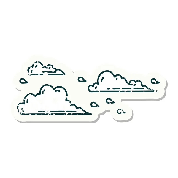 Worn Old Sticker Tattoo Style Floating Clouds — Stock Vector