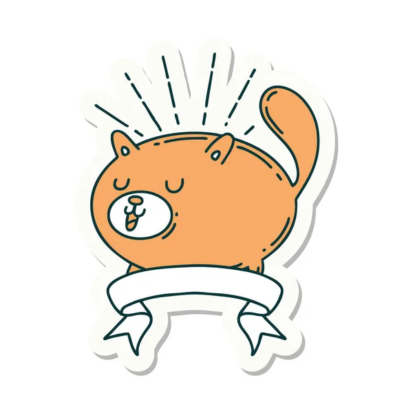 タトゥースタイルのハッピー猫のステッカー — ストックベクタ