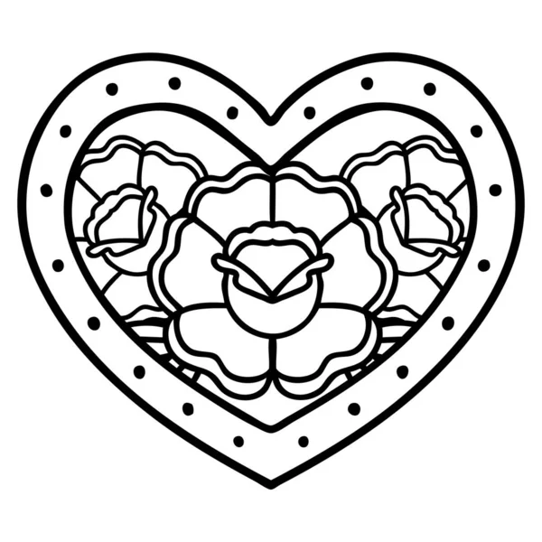 Tatuagem Estilo Linha Preta Coração Flores — Vetor de Stock