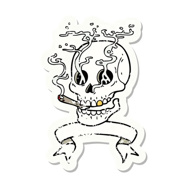 Worn Old Sticker Banner Skull — Stock Vector