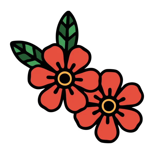 Tatuaje Estilo Tradicional Flores — Vector de stock