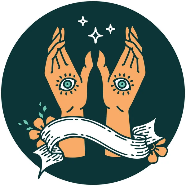 Ikona Tatuażu Chorągwią Mistycznych Rąk — Wektor stockowy