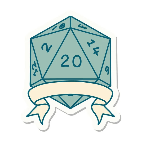 Sticker Natural Critical Hit D20 Dice Roll Royalty Free Stock Vektory